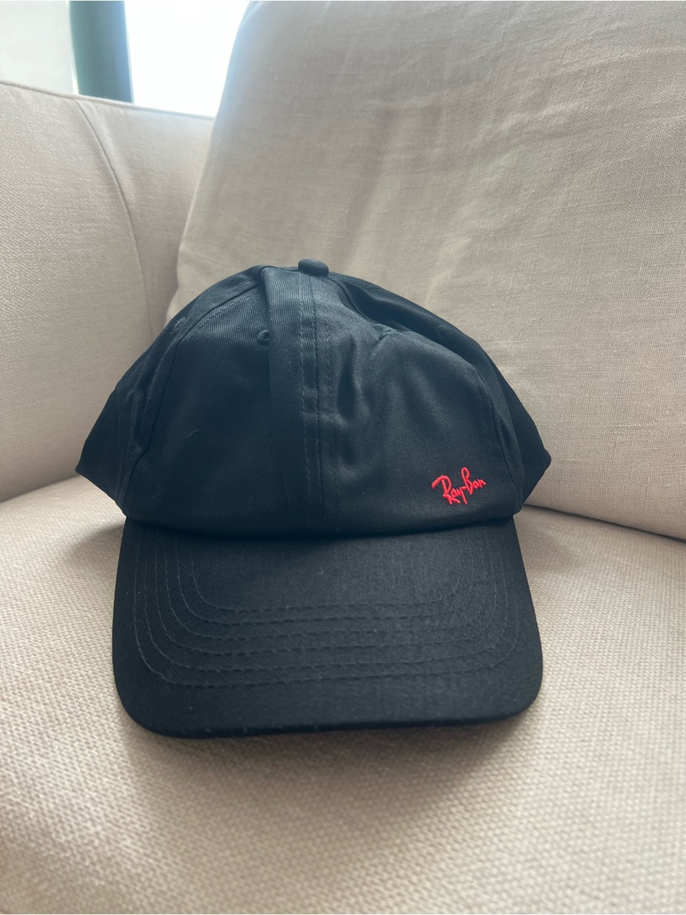 NWT Ray-Ban Black Cap with Red Logo Embroidery
